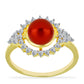 Anillo de Plata Bañada en Oro con Perla roja de río y Topacio Blanco