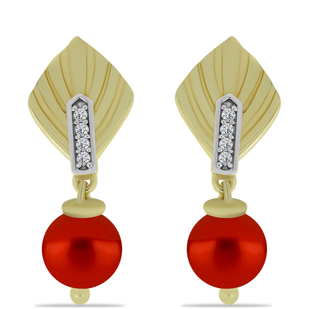 Pendientes de Plata Bañada en Oro con Perla roja de río y Topacio Blanco 1 