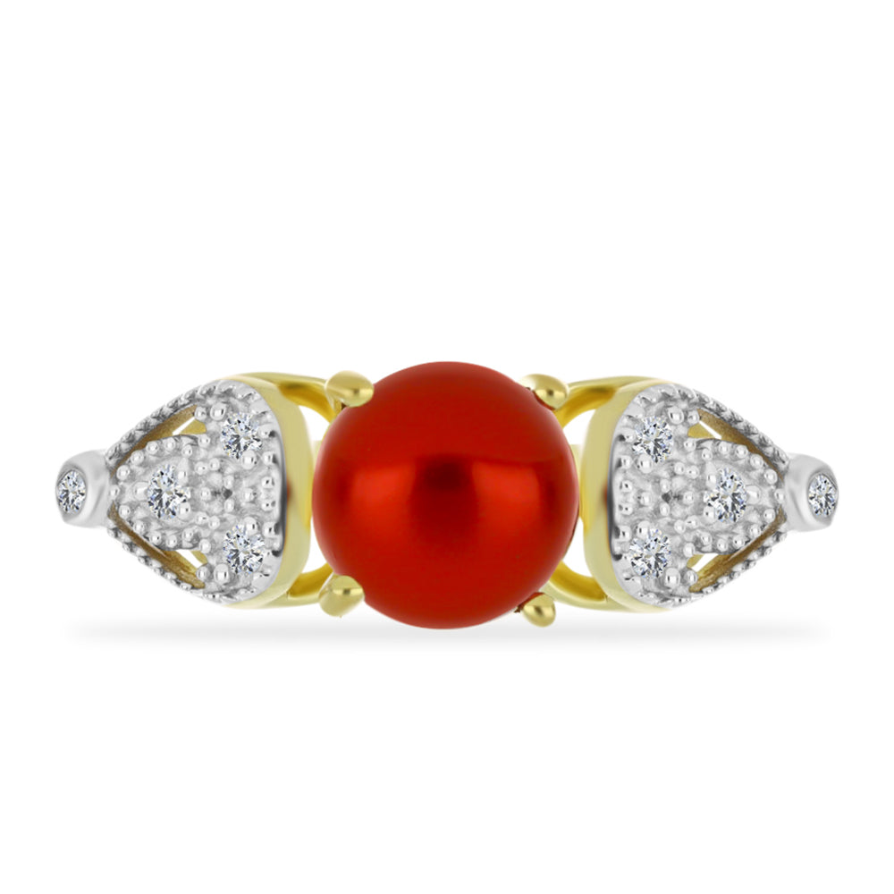 Anillo de Plata Bañada en Oro con Perla roja de río y Topacio Blanco 1 