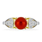 Anillo de Plata Bañada en Oro con Perla roja de río y Topacio Blanco