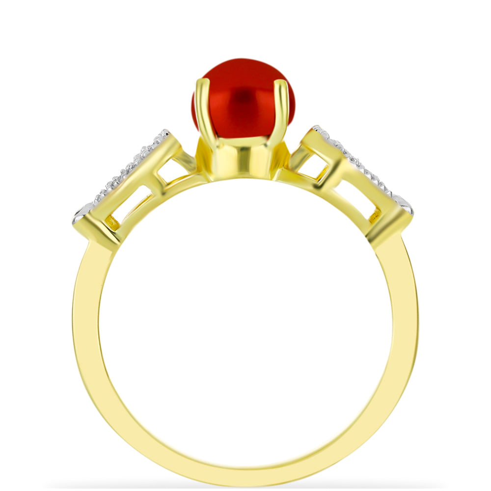 Anillo de Plata Bañada en Oro con Perla roja de río y Topacio Blanco 2 