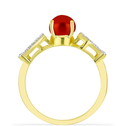 Anillo de Plata Bañada en Oro con Perla roja de río y Topacio Blanco