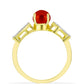 Anillo de Plata Bañada en Oro con Perla roja de río y Topacio Blanco