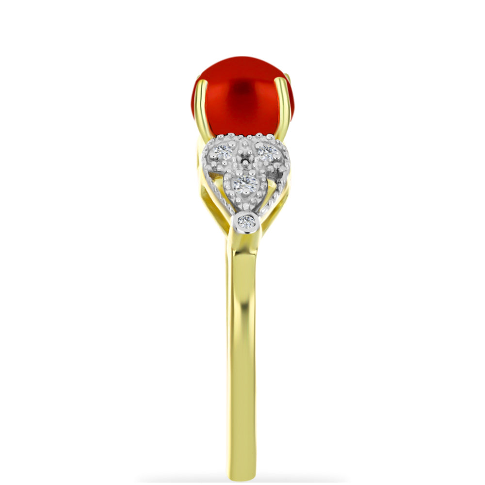 Anillo de Plata Bañada en Oro con Perla roja de río y Topacio Blanco 4 