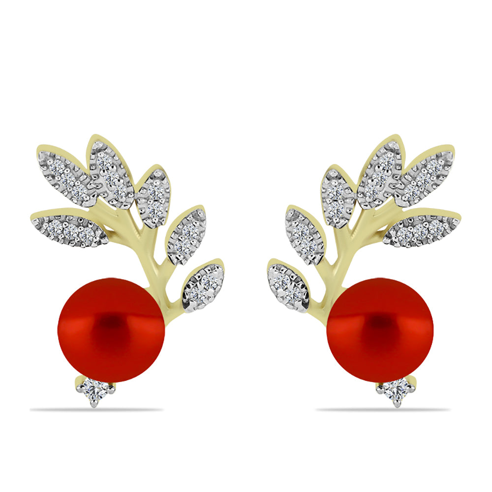 Pendientes de Plata Bañada en Oro con Perla roja de río y Topacio Blanco 1 