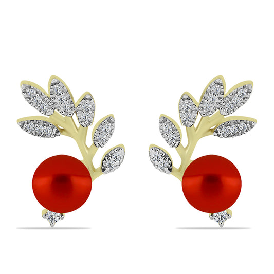 Pendientes de Plata Bañada en Oro con Perla roja de río y Topacio Blanco