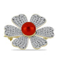 Broche de Plata Bañada en Oro con Perla roja de río y Topacio Blanco