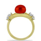 Anillo de Plata Bañada en Oro con Perla roja de río y Topacio Blanco