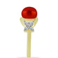 Anillo de Plata Bañada en Oro con Perla roja de río y Topacio Blanco