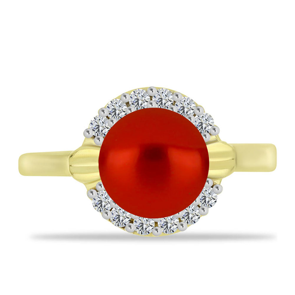Anillo de Plata Bañada en Oro con Perla roja de río y Topacio Blanco 1 