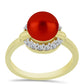 Anillo de Plata Bañada en Oro con Perla roja de río y Topacio Blanco