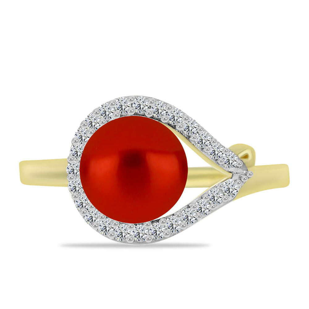 Anillo de Plata Bañada en Oro con Perla roja de río y Topacio Blanco 1 