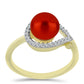Anillo de Plata Bañada en Oro con Perla roja de río y Topacio Blanco