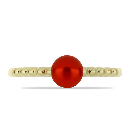 Anillo de Plata Bañada en Oro con Perla roja de río