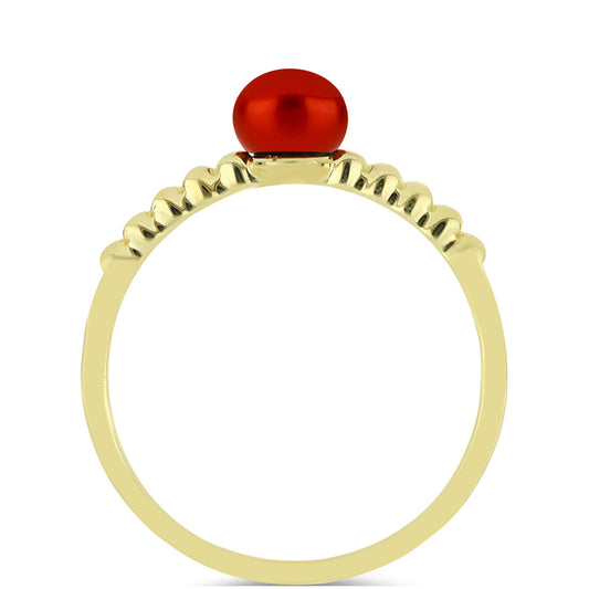 Anillo de Plata Bañada en Oro con Perla roja de río