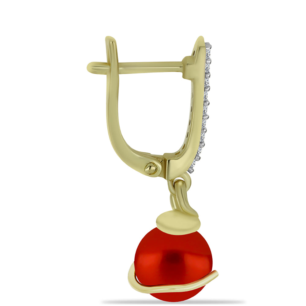 Pendientes de Plata Bañada en Oro con Perla roja de río y Topacio Blanco 2 