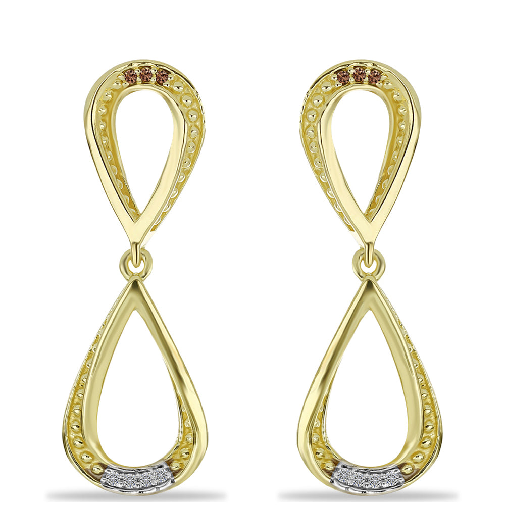 Pendientes de Plata Bañada en Oro con Diamante Champagne y Diamante blanco 1 
