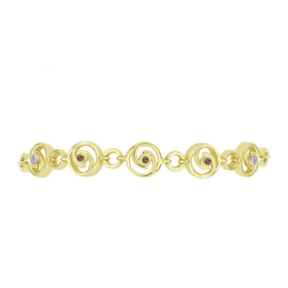 Pulsera de Plata Bañada en Oro con Diamante Champagne y Diamante blanco 2 