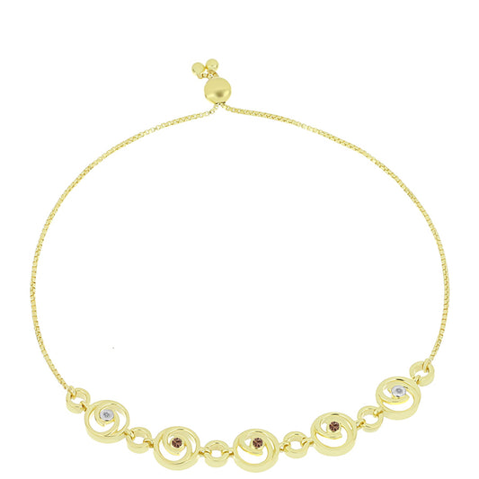 Pulsera de Plata Bañada en Oro con Diamante Champagne y Diamante blanco
