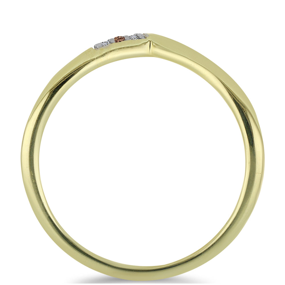 Anillo de Plata Bañada en Oro con Diamante Champagne y Diamante blanco 2 