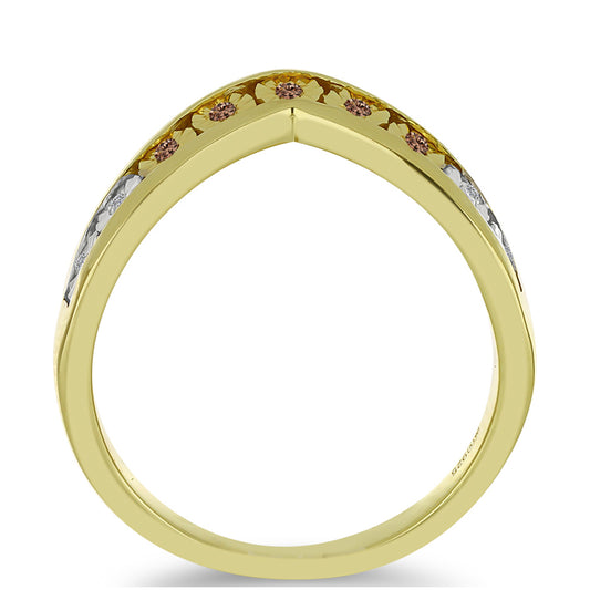 Anillo de Plata Bañada en Oro con Diamante Champagne y Diamante blanco