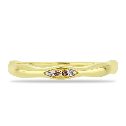 Anillo de Plata Bañada en Oro con Diamante Champagne y Diamante blanco