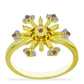 Anillo de Plata Bañada en Oro con Diamante Champagne y Diamante blanco