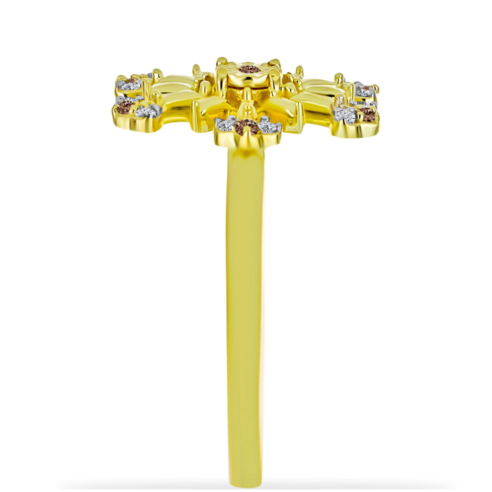 Anillo de Plata Bañada en Oro con Diamante Champagne y Diamante blanco 4 