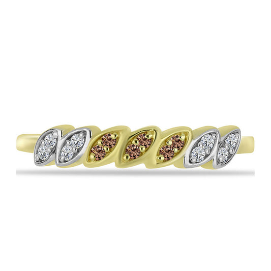 Anillo de Plata Bañada en Oro con Diamante Champagne y Diamante blanco