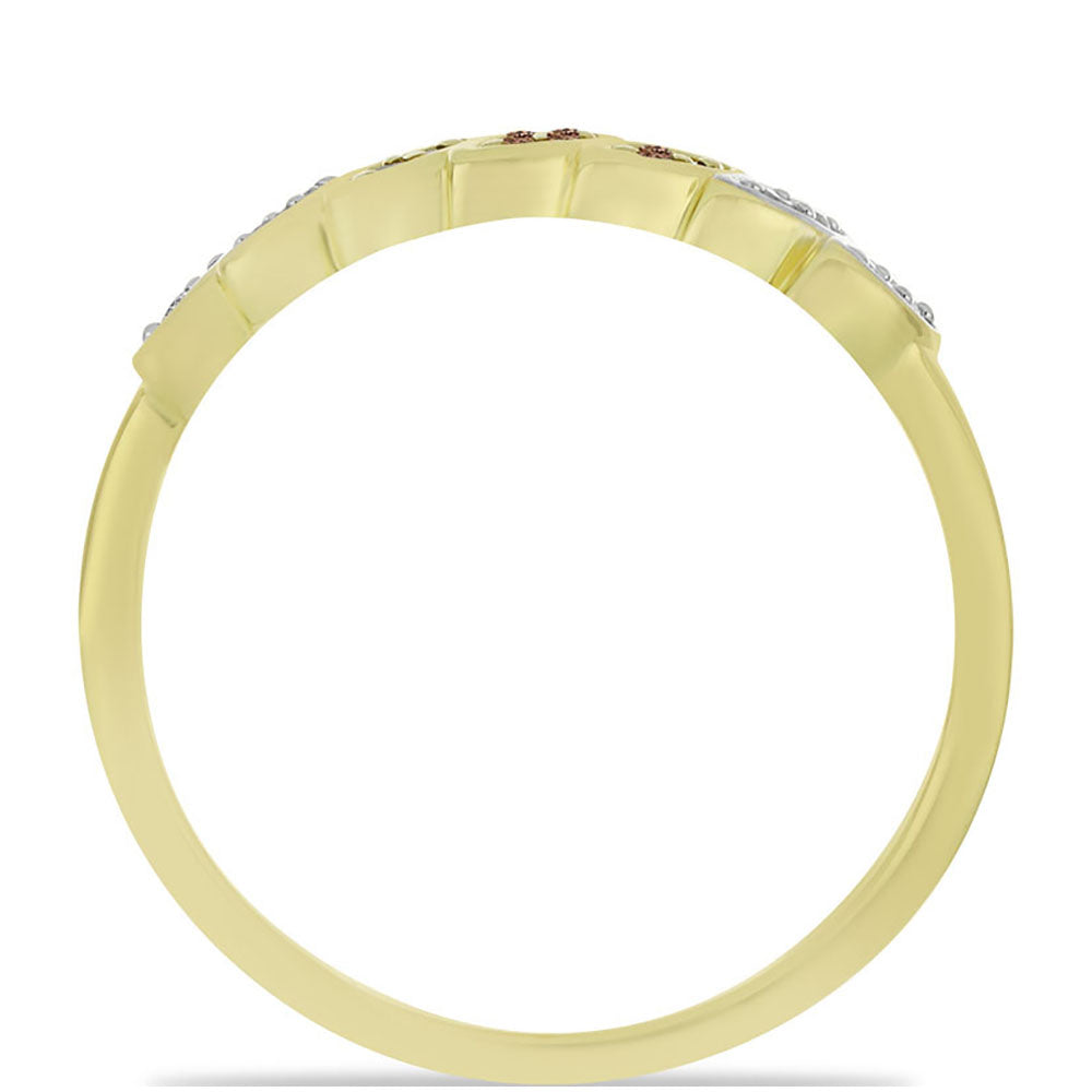 Anillo de Plata Bañada en Oro con Diamante Champagne y Diamante blanco 2 
