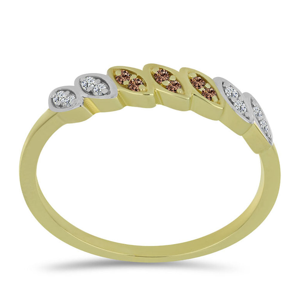 Anillo de Plata Bañada en Oro con Diamante Champagne y Diamante blanco 3 