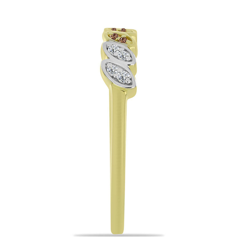 Anillo de Plata Bañada en Oro con Diamante Champagne y Diamante blanco 4 