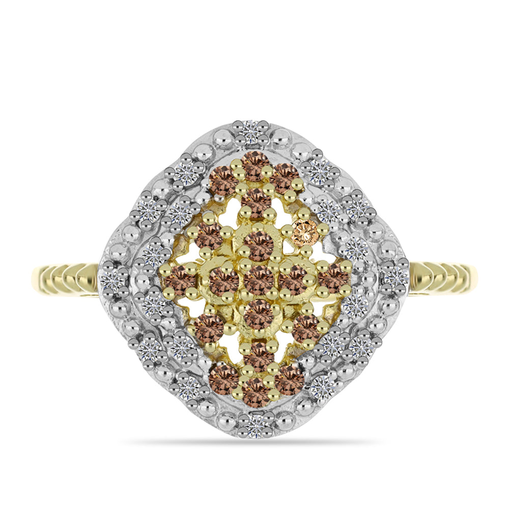 Anillo de Plata Bañada en Oro con Diamante Champagne y Diamante blanco 1 