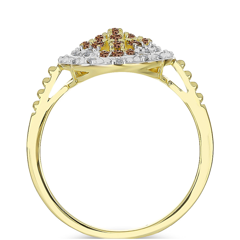 Anillo de Plata Bañada en Oro con Diamante Champagne y Diamante blanco 2 