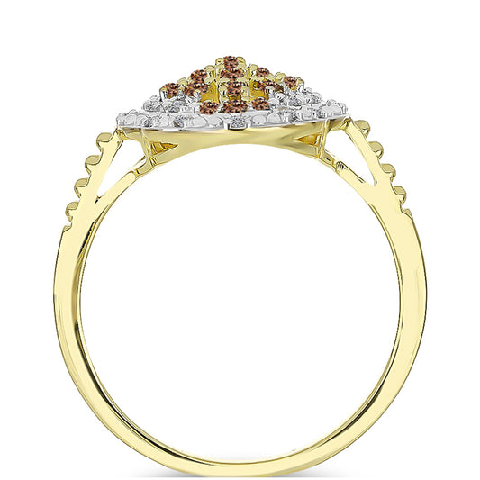 Anillo de Plata Bañada en Oro con Diamante Champagne y Diamante blanco