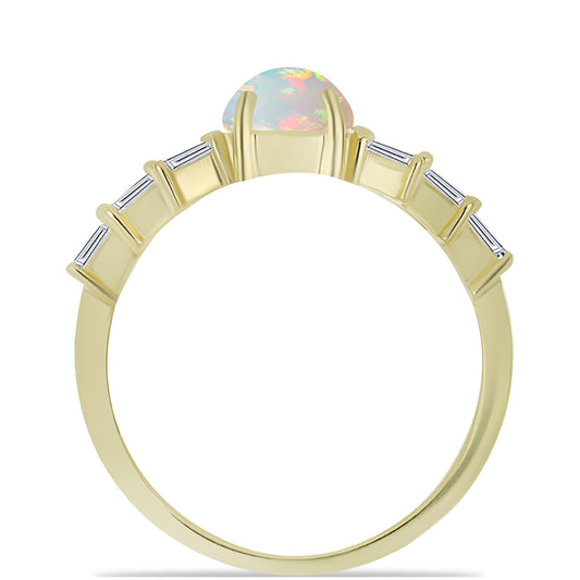 Anillo de Plata Bañada en Oro con Ópalo Welo y Zircón Blanco