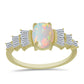 Anillo de Plata Bañada en Oro con Ópalo Welo y Zircón Blanco