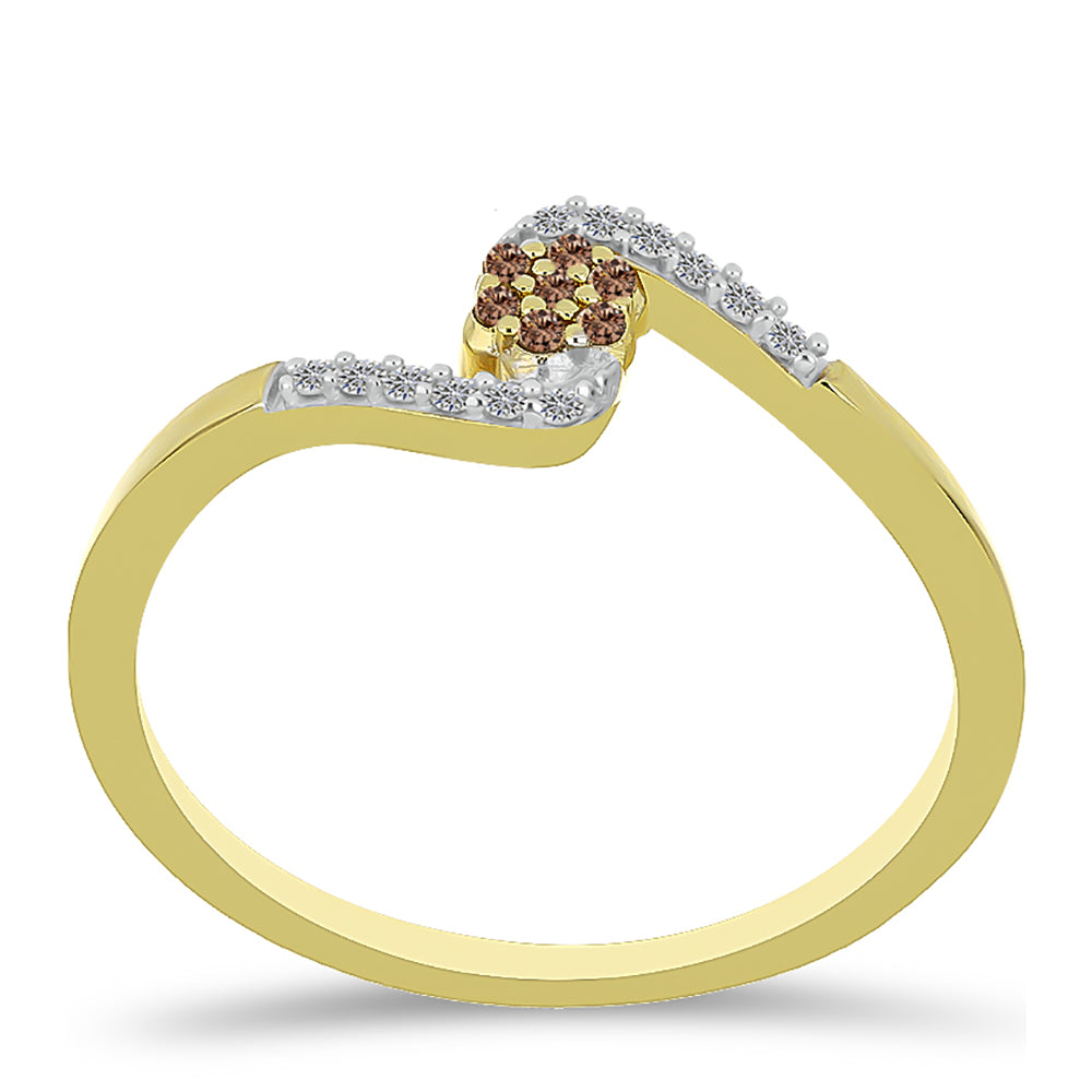 Anillo de Plata Bañada en Oro con Diamante Champagne y Diamante blanco 3 