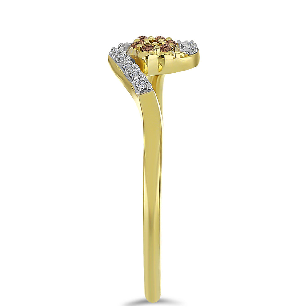 Anillo de Plata Bañada en Oro con Diamante Champagne y Diamante blanco 4 