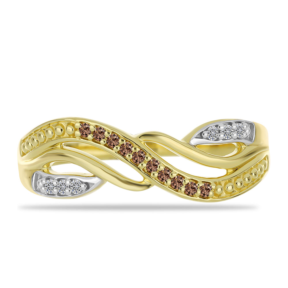 Anillo de Plata Bañada en Oro con Diamante Champagne y Diamante blanco 1 