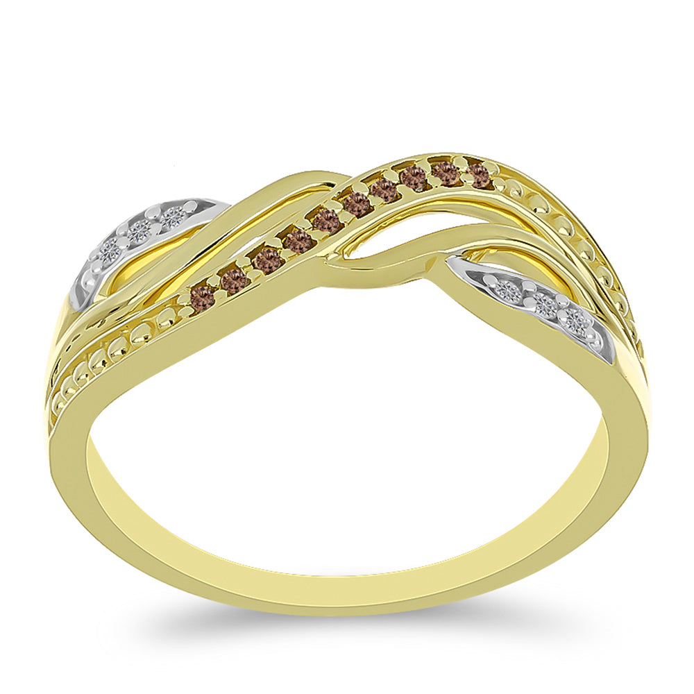 Anillo de Plata Bañada en Oro con Diamante Champagne y Diamante blanco