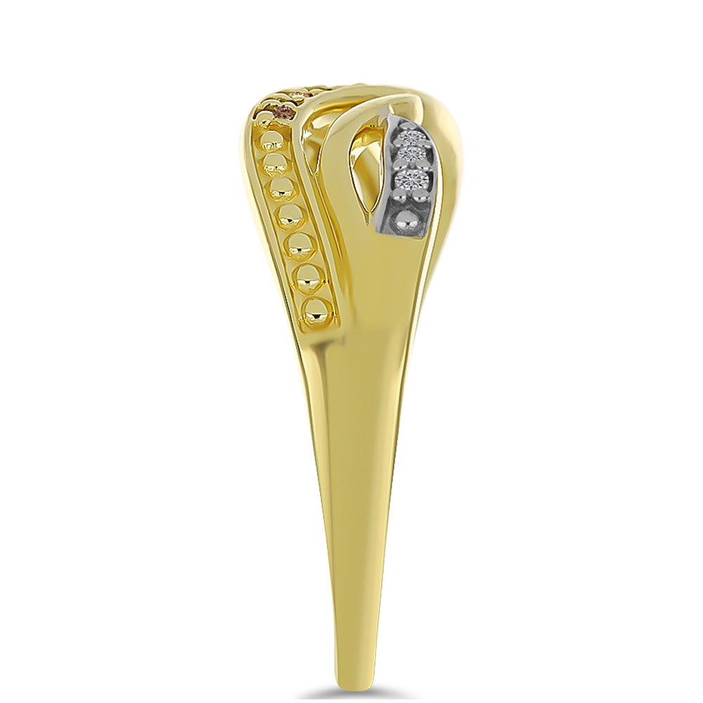 Anillo de Plata Bañada en Oro con Diamante Champagne y Diamante blanco 4 