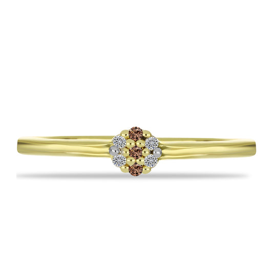 Anillo de Plata Bañada en Oro con Diamante Champagne y Diamante blanco