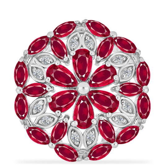 Anillo de Plata con Rubí de Madagascar y Diamante blanco