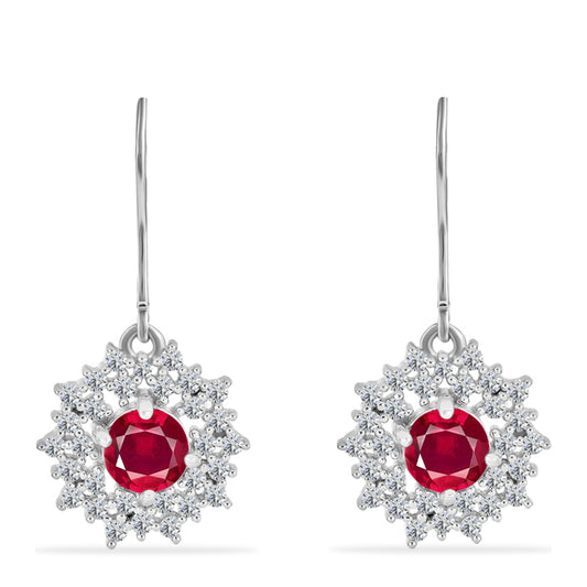 Pendientes de Plata con Rubí de Madagascar y Diamante blanco