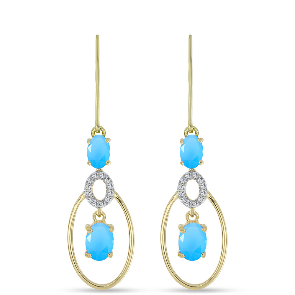 Pendientes de Plata Bañada en Oro con Calcedonia Aqua y Topacio Blanco 1 