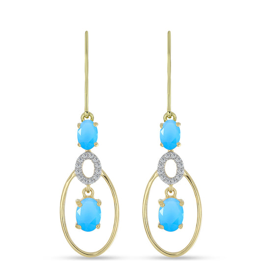 Pendientes de Plata Bañada en Oro con Calcedonia Aqua y Topacio Blanco