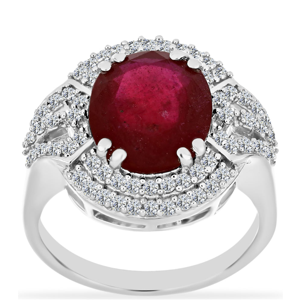 Anillo de Plata con Rubí de Madagascar y Diamante blanco 3 