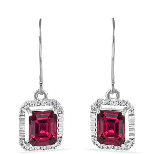 Pendientes de Plata con Rubí de Madagascar y Diamante blanco