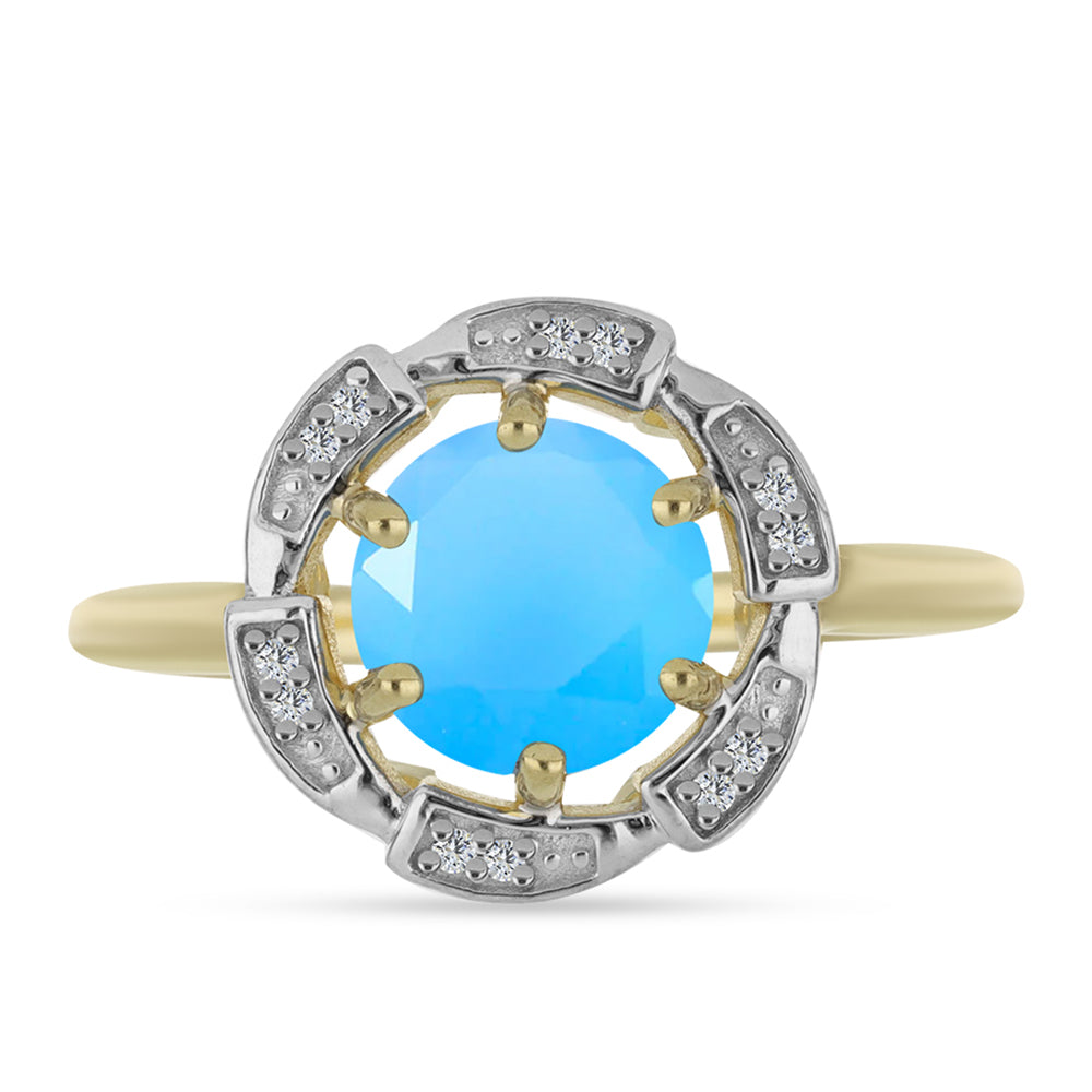 Anillo de Plata Bañada en Oro con Calcedonia Aqua y Topacio Blanco